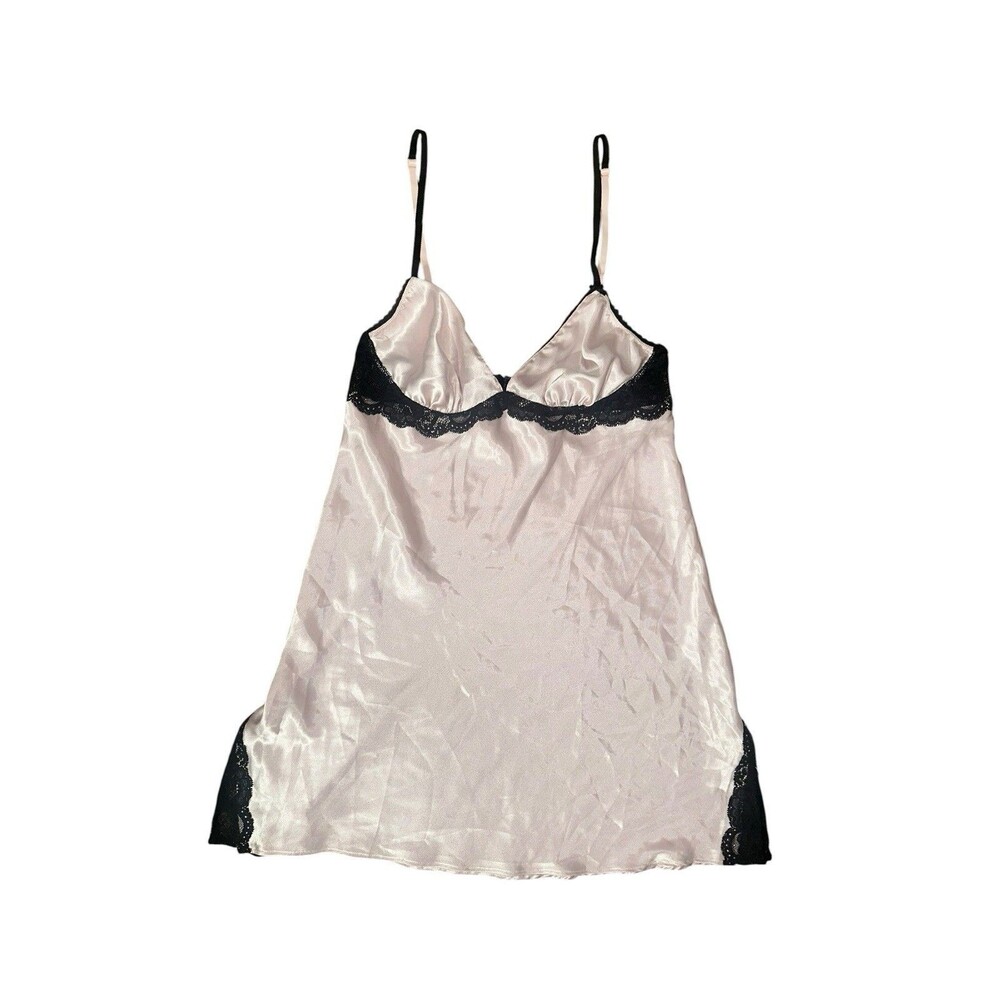 Victoria's Secret Pink & Black Satin Lace Chemise Slip Size Small Baby Doll